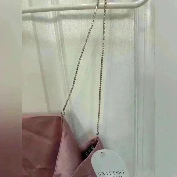 Backless Satiny Pink Crop Tank with Jeweled Spaghetti Straps Size S - Picture 3 of 10